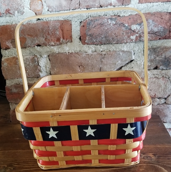 Vintage American Flag Napkin & utensil basket USA